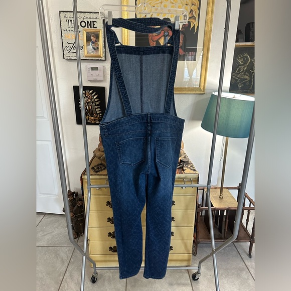 Hollister Teens Denim Overalls Size Large Blue Aztec Print X Back Skinny Leg - Picture 2 of 5